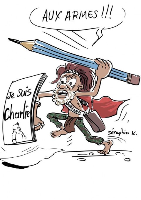 Caricature de Séraphin Kajibwami en soutien à Charile Hebdo