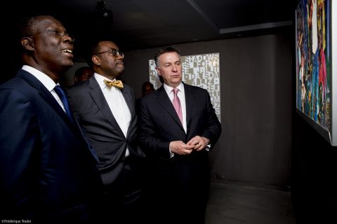 Ministre de la Culture et de la Francophonie, Monsieur Maurice Kouakou Bandaman Matthias Leridon, co-président d’AAD et Akinwumi Adesina, président de la Bad ©Frédérique Toulet